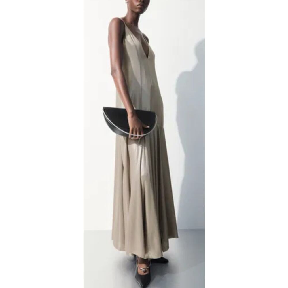 Cos 'The Metallic' Silver Flared Slip Dress Size 8